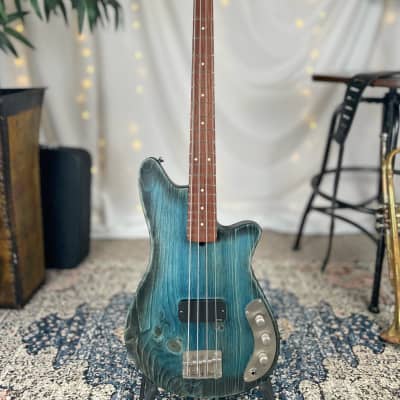 Offbeat Guitars Shelby 30" Short Scale Bass in Deep Water Glow on Pine, Walnut Neck with Bubinga Fretboard, EMG TBHZ Pickup and EXB Control image 4