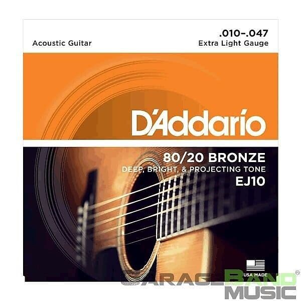 D'Addario EJ10 80/20 Bronze Extra Light Acoustic Guitar Strings 10-47 image 1