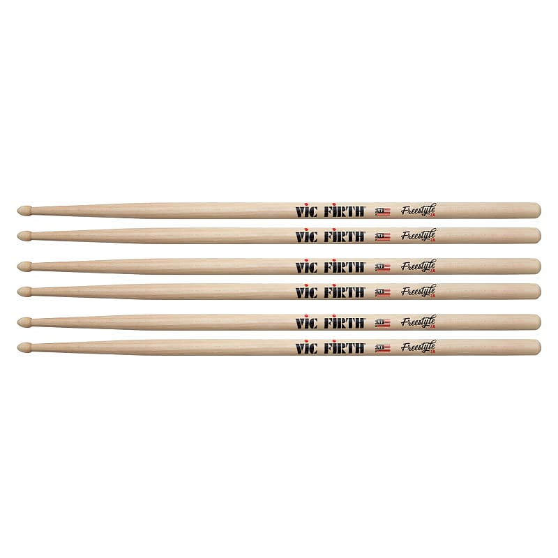 Vic Firth American Concept Freestyle 7A Wood Tip Drum Sticks (3 Pair Bundle) image 1