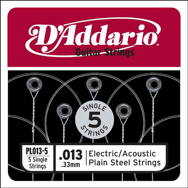 D'Addario PL013-5 Plain Steel Guitar Single String .013 5-pack image 1