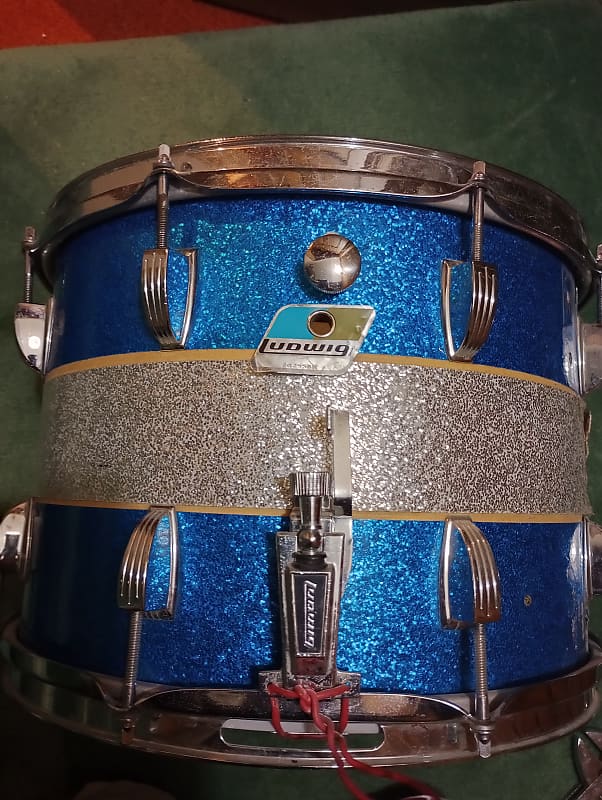 Ludwig 14"(Diameter)x10"(depth) Marching Snare Drum 1970's - Blue and Silver Sparkle image 1