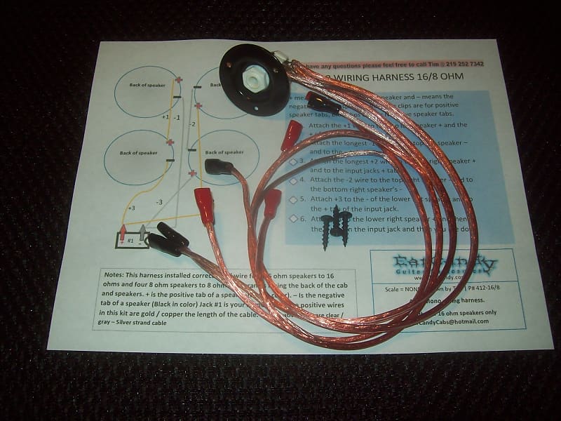 EarCandy 4x10 4x12 guitar amp speaker cab Wiring Harness 4, 8 or 16 ohm series parallel No Soldering image 1