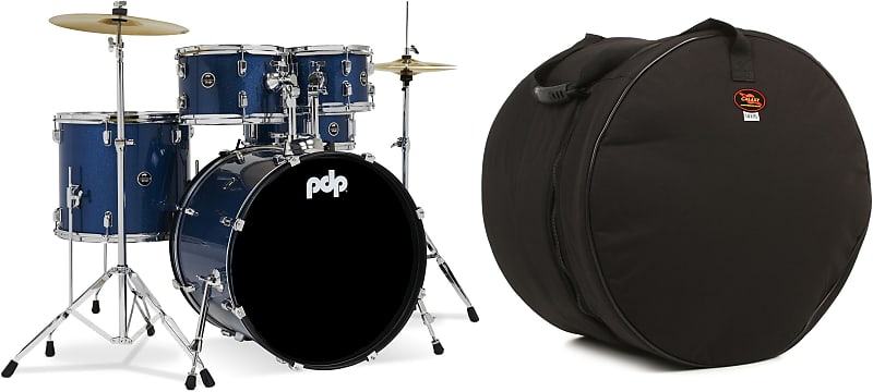 PDP Center Stage PDCE2215KTRB 5-piece Complete Drum Set with Cymbals - Royal Blue Sparkle  Bundle with Humes & Berg Galaxy Floor Tom Bag - 14" x 16" image 1