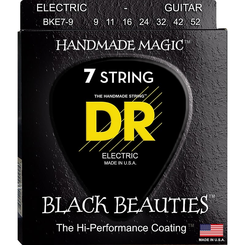 DR Strings Black Beauties Black Colored Electric Guitar Strings: 7-String Light 9-52 image 1