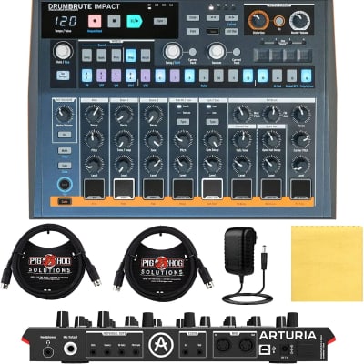 Arturia DrumBrute Impact Analog Drum Machine Bundle with 2 PigHog MIDI Cables + Power Supply + Liquid Audio Polishing Cloth