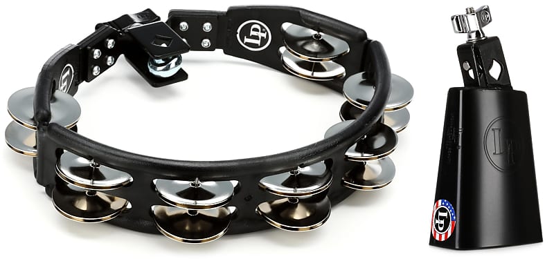 Latin Percussion LP160 Cyclops Mountable Tambourine  Bundle with Latin Percussion LP204AN Black Beauty Cowbell image 1