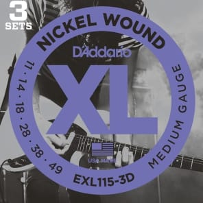 D'Addario EXL115-3D Nickel Wound Electric Guitar Strings, Medium/Blues-Jazz Rock Gauge 3-Pack