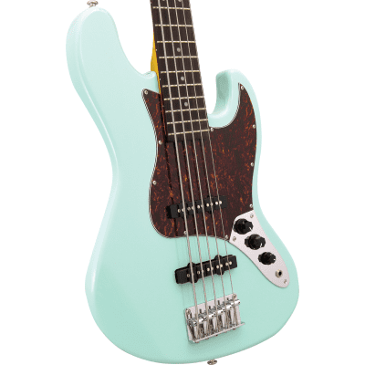 CNZ Audio JB 5-String Electric Bass Guitar - Maple Neck, Imitation Rosewood Fingerboard, Surf Green image 3