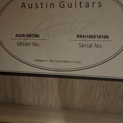 Austin Guitars AA25-DECBK Acoustic Guitar Gloss Black image 7
