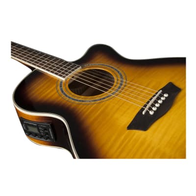 Washburn EA15 Festival Series Mini Jumbo Cutaway Acoustic Electric Guitar. Tobacco Burst image 3