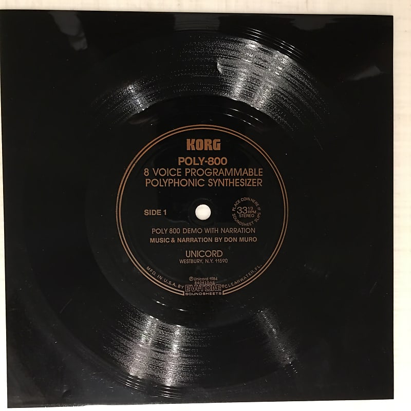 Korg Poly-800 promo soundsheet 1984 black vinyl image 1