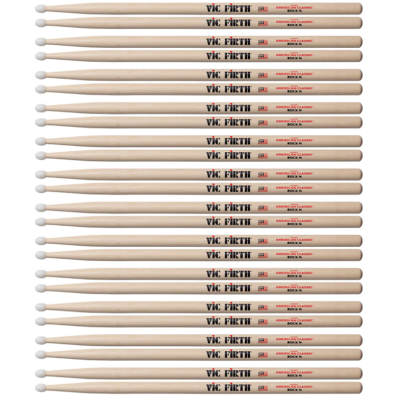 12 Pairs Vic Firth ROCK Nylon Tip American Classic Hickory Drumsticks Brick image 1