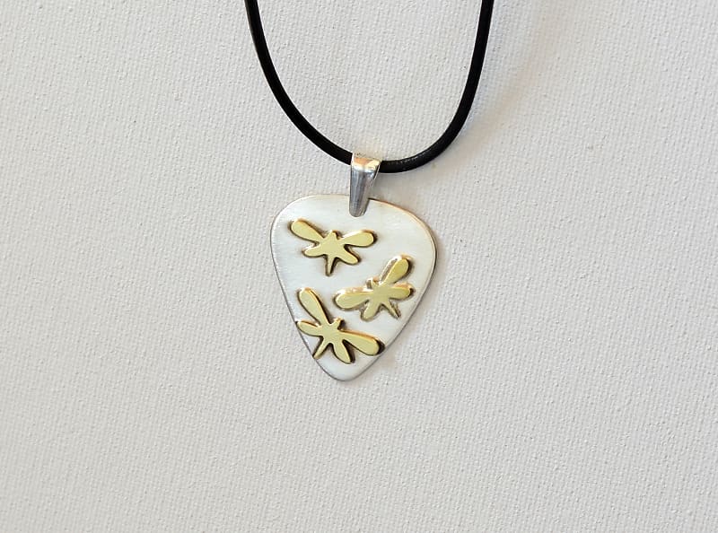 Dragonfly Artisan Sterling Silver Guitar Pick Necklace as a Fusion of Visual Art and Music image 1