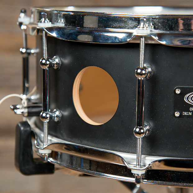 OCDP NAMM show 14×6.5 OCDP 6.5x14 15 Ply Vented Maple Snare Drum Black USED