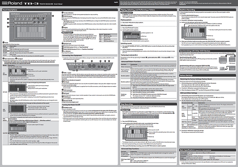 Roland TB-3 Owner's Manual