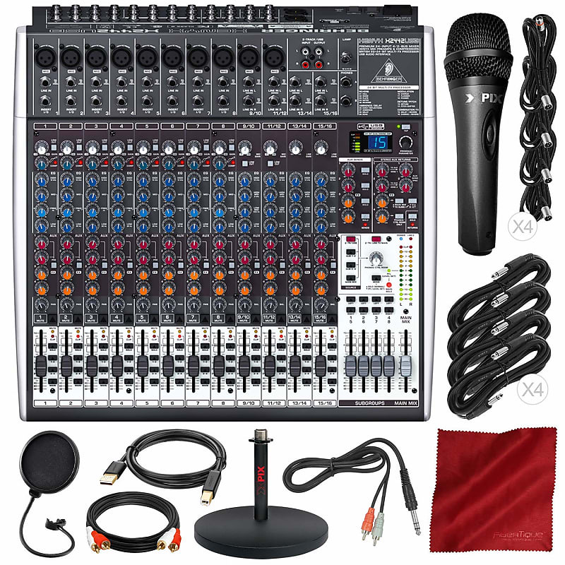 Behringer Xenyx X2442USB 24-Input 4/2-Bus Mixer with USB/Audio Interface and Effects + Microphone & Deluxe Accessory Bundle image 1