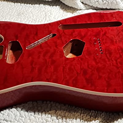 Bottom price on a stunning Double bound,USA made Alder body,quilt maple top in Red clouds. Made to fit a Tele neck # RQT-7 image 4