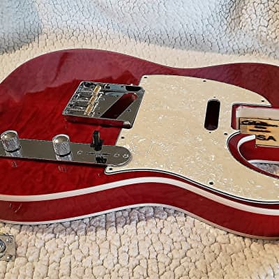Bottom price on a stunning Double bound,USA made Alder body,quilt maple top in Red clouds. Made to fit a Tele neck # RQT-7 image 9