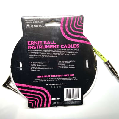 Ernie Ball P06047 Ultraflex Straight 20' Straight to Angled TS White Instrument Cable image 2