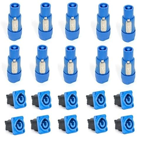 10 Powercon Male A Blue Connectors & 10 Panel Mount AC PowerCon Set by Seetronic image 1