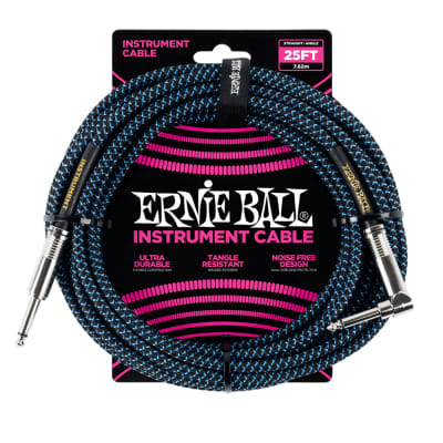 Ernie Ball 7.5 Meter Braided Straight / Angle Instrument Cable, Black / Blue for sale