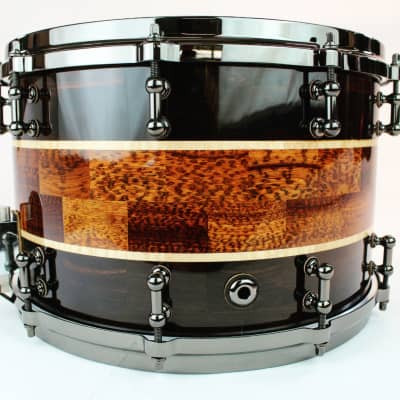 HHG Drums 14x8.5 Blackwood, Snakewood, And Maple Segmented Snare, High Gloss image 4