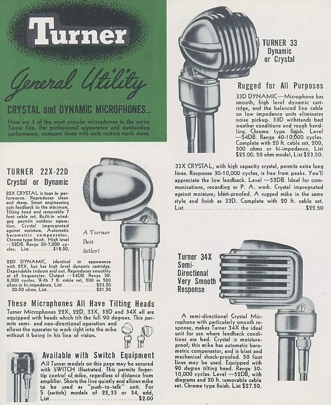 TURNER（ターナー）22D Microphone ダイナミックマイクロフォン Vintage 1950's Turner 22D dynamic omni-directional