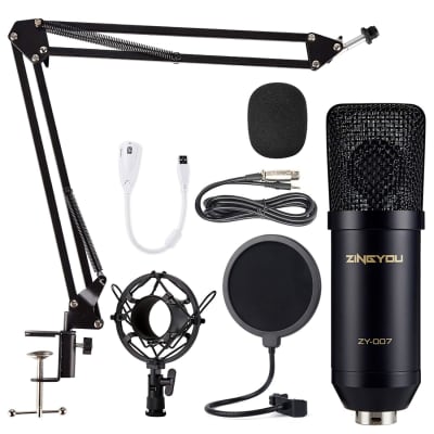 ZINGYOU USB Microphone for Computer, Condenser Desktop Mic Plug & Play with  Mic Gain, Mute Button and Headphone Port for PC Recording, Gaming