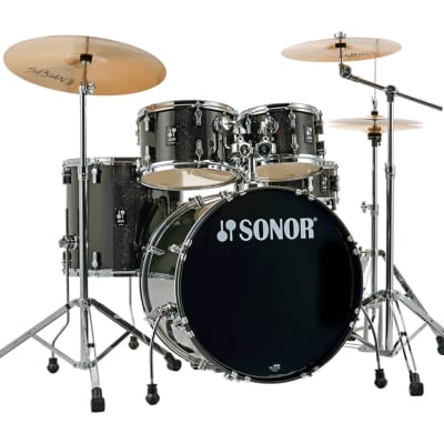 Sonor AQX Stage Drum Set w/ Hardware & Cymbals - Black Midnight Sparkle - Used image 2