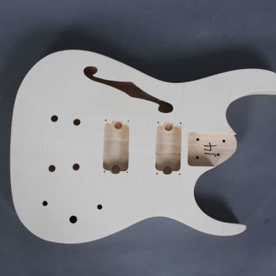 Unbranded Flamed Top  Semi Hollow body Electric Guitar DIY Kit  Natural Unfinished image 5