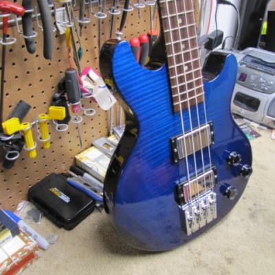 Gibson Les Paul Money Bass 2007 - Trans Blue over AAA - Pro Mild Headstock Repair image 2