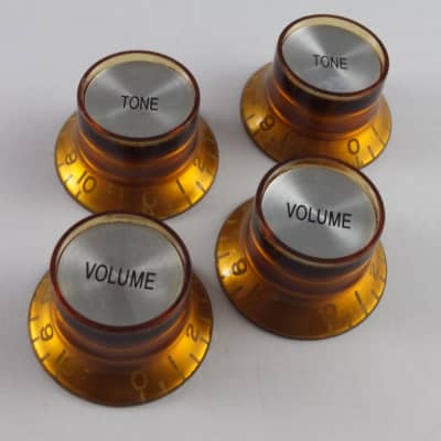Amber Reflector Knobs Top Hat Mirror fits USA Gibson guitars with 24 spline CTS Pots