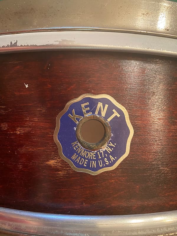Kent late 50's 14" 6 lug  snare drum now Blue repo badge Made in NY USA Single Tension Single flanged hoops Evans Remo Puresound Custom build image 1