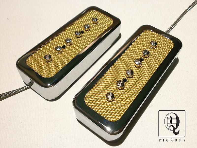 FOIL P90 Soap Bar Pickup SET Bridge and Neck Gold Chrome Electric Custom  Guitar by Q pickups