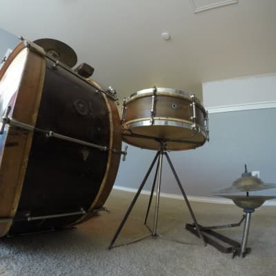 Vintage 1920's Ludwig Traps Drum Set with Low Boy Cymbals, Crash and Walberg & Auge Hardware image 5