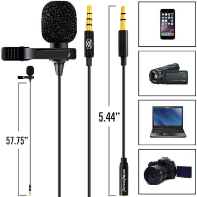 AxcessAbles Lavalier Clip-On Microphone with 5ft TRRS 3.5mm Cable and Adapter | Omnidirectional Condenser Lapel Microphone for Audio Recording| AxcessAbles Lav Mic image 3