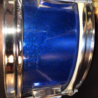 Beautiful Japanese  Snare Drum Unbranded  Stencil  1970s - Blue Sparkle image 3