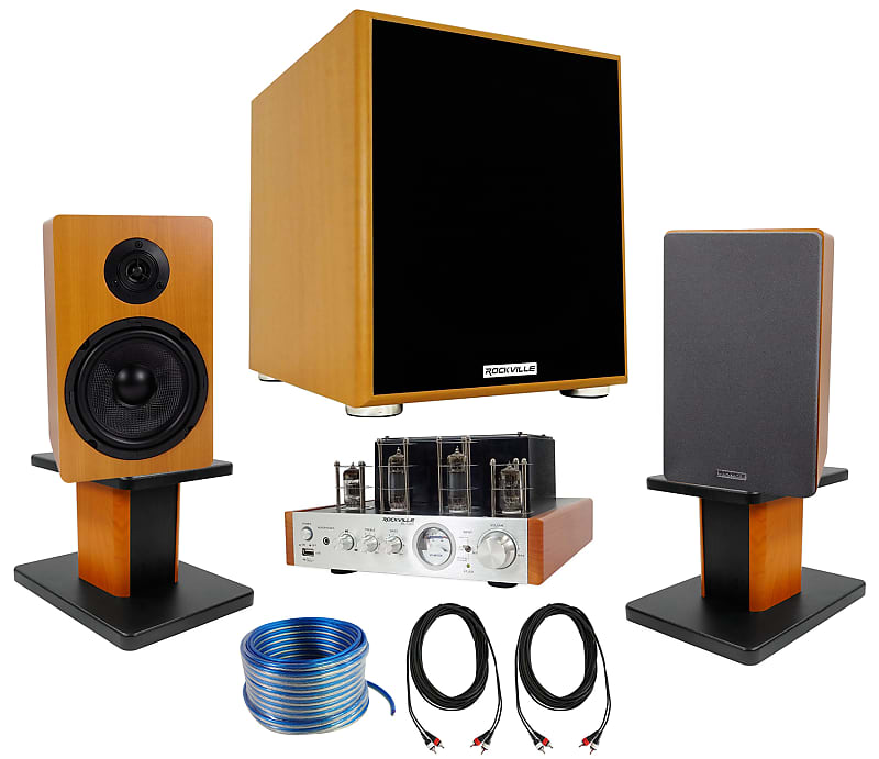 Rockville Home Audio System w/Tube Amp+(2) 6.5&quot; Bookshelf Speakers+10&quot; Subwoofer  			