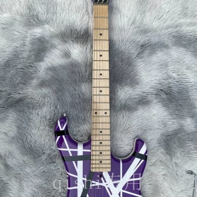 5150 electric guitar eddie van halen Canadian maple fingerboard, signed, classic purple and white stripes image 3