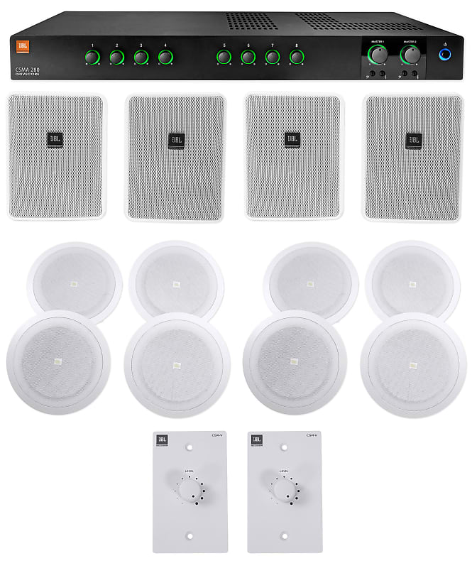 JBL Commercial Amplifier+4) 6.5&quot; White Wall+8) 8&quot; Ceiing Speakers+Wall Controls  			