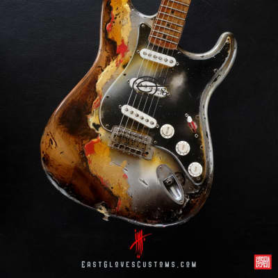 Fender Stratocaster Metallic Silver Gray/Gold Leaf Heavy Aged Relic by East Gloves Customs image 12
