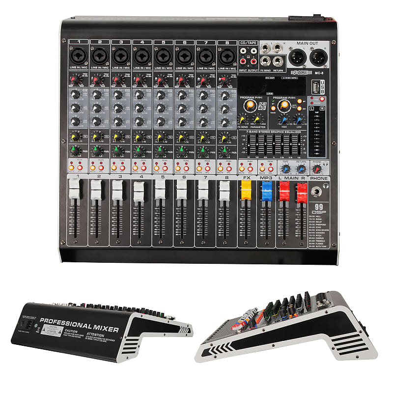  Audio Mixer 16 Channel Bluetooth Live Studio LED Display  Professional USB Mixing Console with 3-Band EQ Sound Board Console DJ Studio  Audio Mixer for PC Recording Music (16 Channel) : Musical Instruments