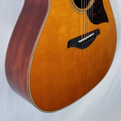 Yamaha Solid Sitka Spruce Top Cutaway Folk Acoustic/Electic Guitar, Mahogany, Vintage Natural image 3