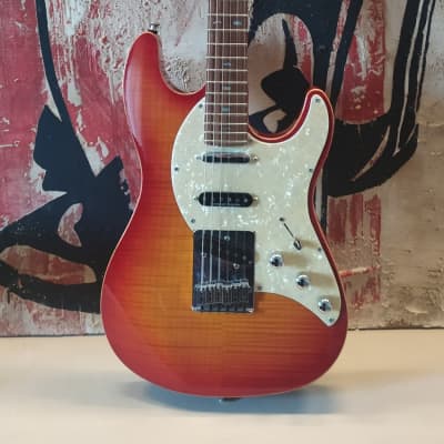 Lag Morgane Memphis  Cherry Sunburst  Vintage NOS Made in France time Capsule New Maple Flamed Top And Natural Binding for sale