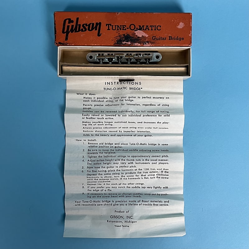 Vintage Gibson Nickel No Wire ABR1 Tune-O-Matic Bridge W/ Box! 1955-1962 image 1