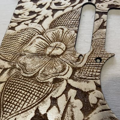 US made satin lacquer antique floral pattern laser engraved wood pickguard for telecaster image 2