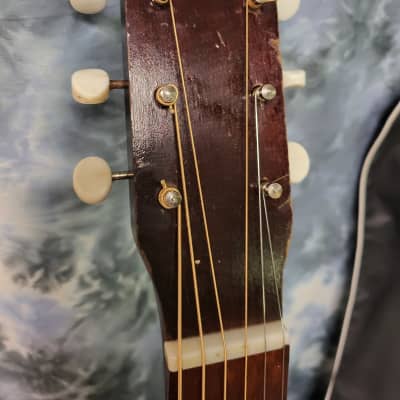 Vintage 1970 Sears and Roebuck by Harmony Atomic Logo Stella 3/4 Student Parlor Guitar New Strings Redburst Original Gigbag image 6