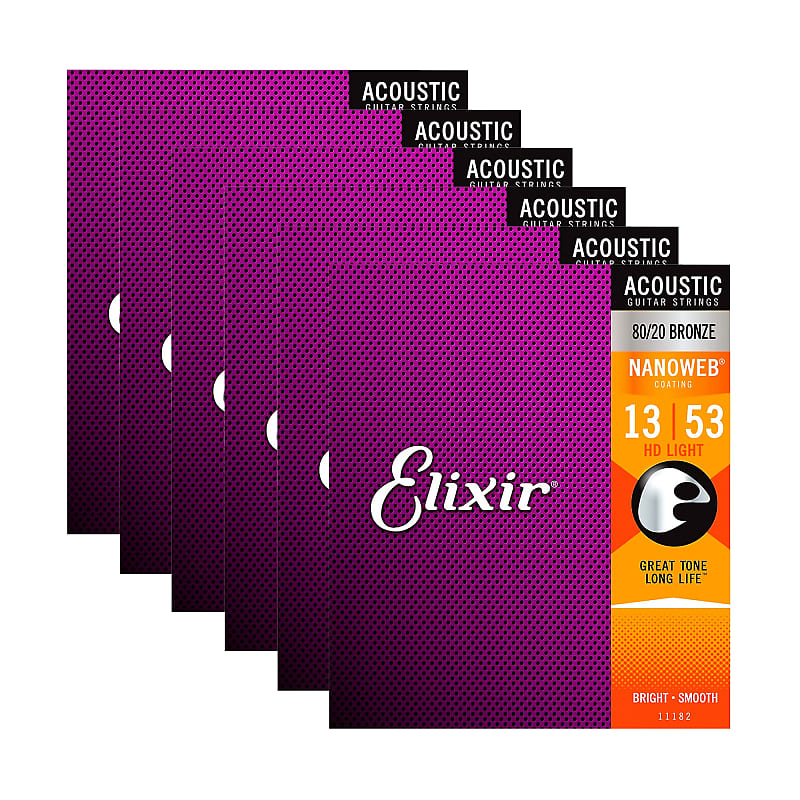 Elixir 11182 Acoustic Nanoweb 80 20 Bronze HD Light 13 53 6 Pack