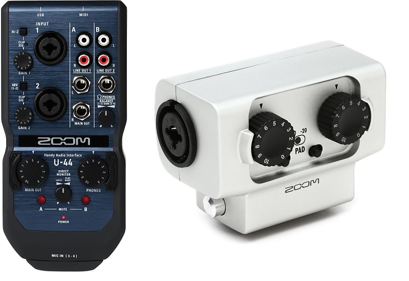 Zoom U-44 Handy Audio Interface Bundle with Zoom EXH-6 Dual XLR/TRS Capsule  for H6