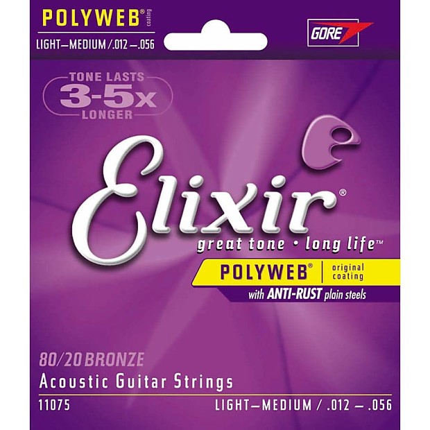 Elixir 11075 Polyweb 80/20 Bronze Acoustic Guitar Strings - Light/Medium (12-56) image 1